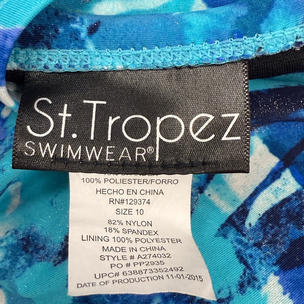 St. Tropez Romper Style Swimwear in Blues and White Abstract Print sz 10 - Picture 8 of 12